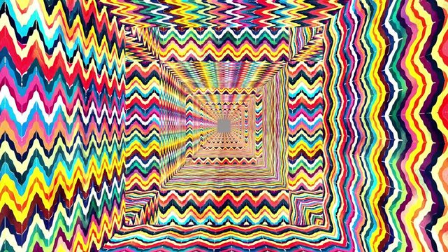 mesmerizing hypnotic random colors zigzag pattern tunnel 16 seconds seamless looping background animation screensaver visualizer hd video