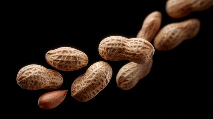 Obraz premium Floating Peanuts in Shell on Black Background