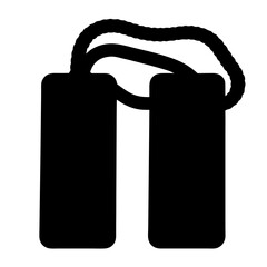 Black silhouette image depicting a pair of click clacks toys with string