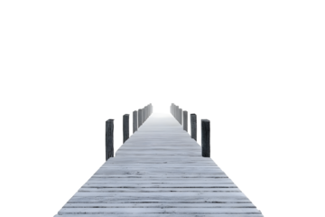 A pier going into a white void. Space for text.