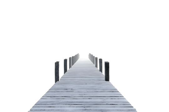 A pier going into a white void. Space for text.