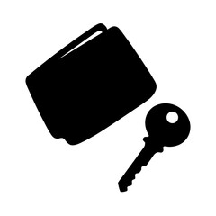 Monochrome illustration of a wallet and a key together as security measures
