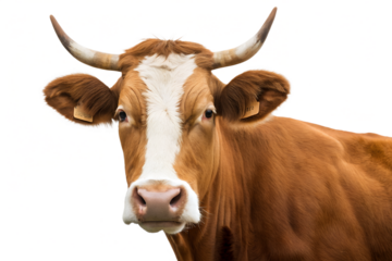 Brown and white cow portrait with abstract black border frame, cow, portrait, animal, farm, livestock, cattle, brown, white, horns, ear tag, agriculture, rural, countryside, mammal, nature, domestic