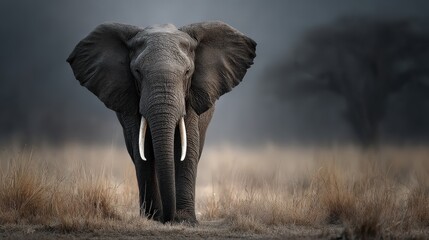 Fototapeta premium Alert elephant with flared ears savanna wildlife photography natural habitat front view majestic presence