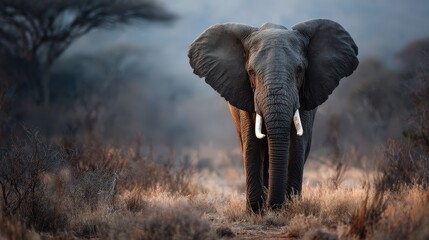 Fototapeta premium Alert elephant displaying flared ears african savanna wildlife photography natural habitat close-up animal behavior