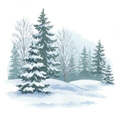 Obraz premium Snowy Winter Forest Landscape with Evergreen Trees