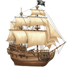 Fototapeta premium Vintage Illustration of a Pirate Galleon Sailing on the Ocean