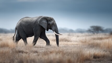 Obraz premium Elephant walking open field wildlife photography natural environment ground level tranquil scene