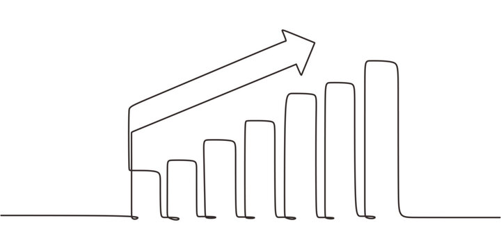 Continuous Line Drawing Upward Trending Graph Chart. Growth Success Business Finance Vector Art.
