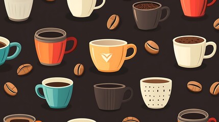 Obraz premium Colorful Coffee Cups Pattern.