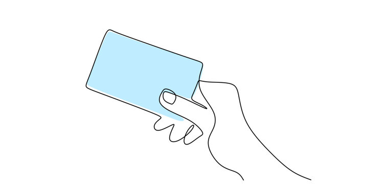 Single Line Art Business Communication Hand Holding Card. Professional Contact Minimalist Vector.