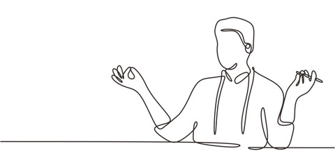 Single Line Art Stress Management Work Meditative Pose Desk. Calm Mindfulness Minimalist Vector.
