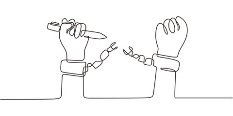 Continuous Line Drawing Broken Chain Wrist Holding Pen. Freedom Thought Creativity Vector Art.