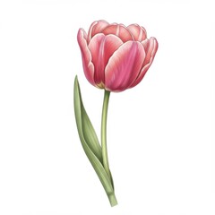Fototapeta premium Pink Tulip Blossom on White Background