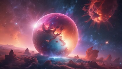 Mysterious luminous sphere floats in vibrant nebula ,  space exploration,  light,  cosmos