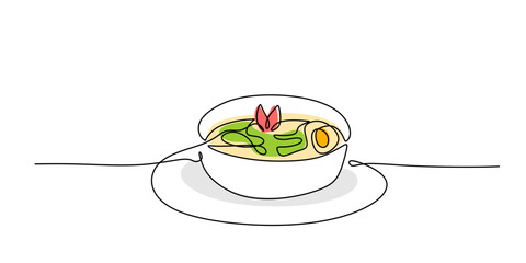 Single Line Art Serving Soup Simply Deep Bowl. Warm Meal Starter Minimalist Vector Drawn Art.