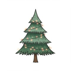 Fototapeta premium Green Christmas Tree with Warm Lights Illustration