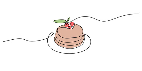 Minimalist Line Illustration Hearty Breakfast Pancake Stack Syrup. Comfort Food Morning Vector Art.