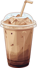 Watercolor style of iced milk tea in a plastic cup