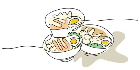Continuous One Line Drawing Steaming Soup Bowl. Hot Comfort Food Warm Meal Minimalist Vector Icon Art.