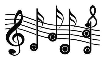 Monochrome Music Note Icon Set, Vector Melody & Sound Symbols, On White Background
