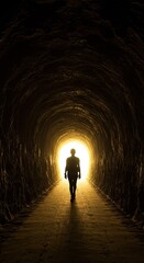 Journey through a tunnel towards light and hope