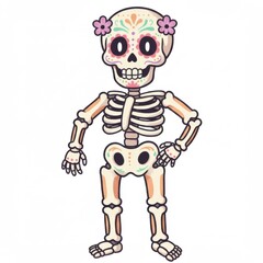 Cute Pixel Art Sugar Skull with Floral Decorations