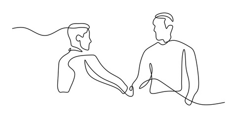 Continuous One Line Drawing Two People Handshake. Agreement Deal Partnership Teamwork Vector Art.