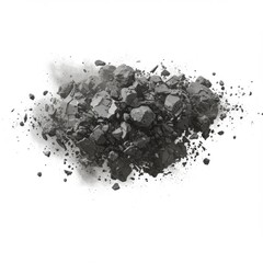 Grey Ash Pile Texture Isolated on White Background