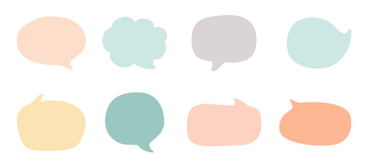 Colorful speech bubbles set. Pastel speech bubble collection in soft muted tones. Hand-drawn vector shapes ideal for social media posts, journaling, scrapbooking, wellness quotes, and branding design.