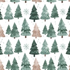 Watercolor Christmas Tree Seamless Pattern