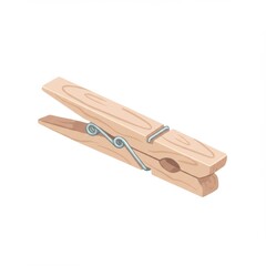 Light Brown Wooden Clothespin on White Background