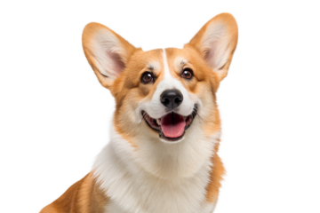 Happy corgi dog smiling portrait against black background cutout image, corgi, dog, puppy, pet, animal, canine, portrait, headshot, happy, smiling, cute, adorable, breed, pembroke, welsh corgi