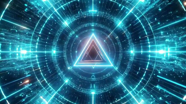 Futuristic Neon Triangle Portal Animation 4K Stock Video.
 
