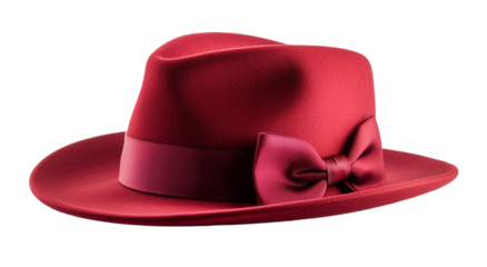 Red cowboy hat with a red ribbon isolated on a transparent background