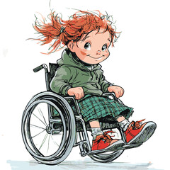 Charming Redhaired Girl Smiles Brightly In Wheelchair Expressing Joy And Independence In Cartoon Style