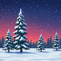 Obraz premium Snow-Kissed Pines: A Serene Winter Night AI Generated
