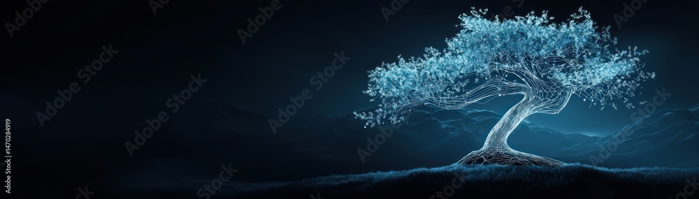 Poster A digitally rendered tree with a network of connections visible