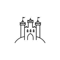 Castle Tower, Minimal line art black and white icons vector art illustration.