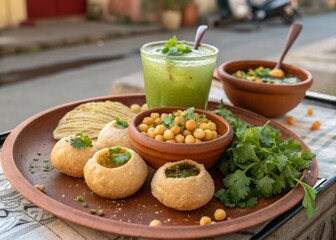Traditional Golgappay with Spicy Mint Water and Chickpea Filling
