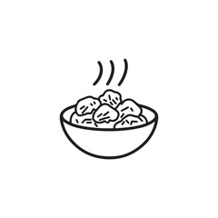 Chicken pieces in a Bowl, , Minimal line art black and white icons vector art illustration.