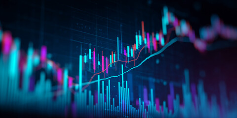 Abstract image of vibrant blue, pink, and orange financial charts, showcasing dynamic market trends and data visualization, ideal for finance or technology concepts