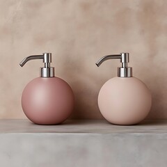 Fototapeta premium Elegant Spherical Soap Dispensers in Pastel Hues, Ideal for Modern Bathroom Aesthetics