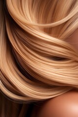 Naklejka premium Close-up view of silky blonde wig showcasing shiny synthetic hair strands with soft texture and high-detail lighting