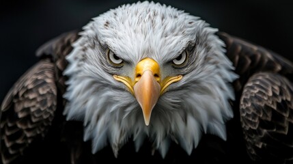A close up frontal view of an intense eagle face