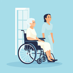 Caregiver Assisting Senior Woman In Wheelchair With Compassionate Healthcare Illustration
