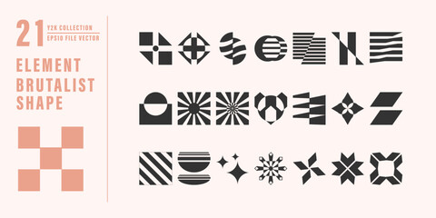 Set of abstract geometric shapes elements. brutalism vector elements shapes. Symbol design with retro Y2K aesthetic style