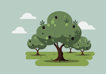 Celebrate National Olive Day with this charming illustration of olive trees under a bright sky. A clean, modern design perfect for marketing and educational materials.