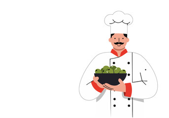 A friendly chef celebrates National Olive Day, presenting a bowl of olives. Clean, modern illustration style. Perfect for food marketing and culinary themes.