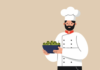 A friendly chef presents a bowl of olives, celebrating National Olive Day. Clean, modern illustration with a professional feel.